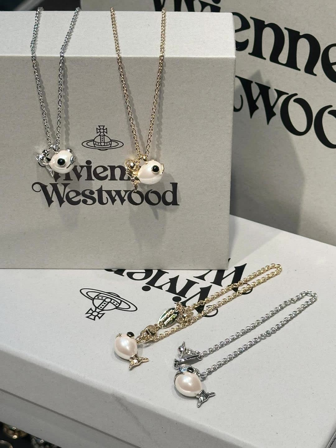 Vivienne Westwood Gold Pearl Fish Necklace and Earring Set